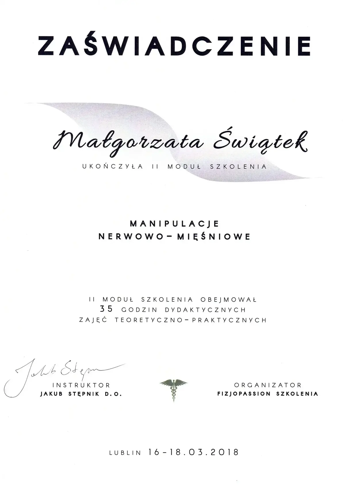 Dyplom lub certyfikat 18